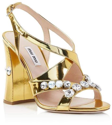 Miu Miu Crystal Metallic Gladiator Sandals 